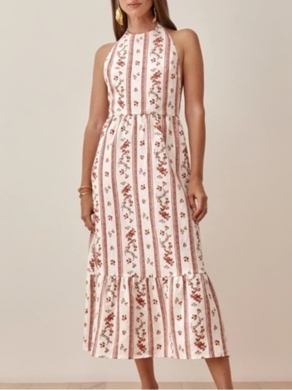 Reformation Enna Linen Halter Maxi Dress Floral Cottagecore Size 6 - Picture 2 of 8